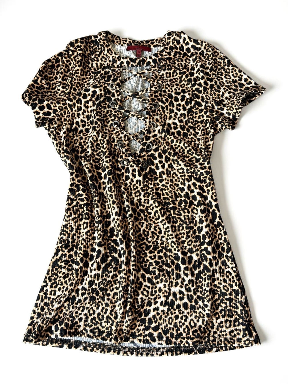 Y2K Lace-Up Top Ribbed Leopard Print Vintage Buckle Going Out S